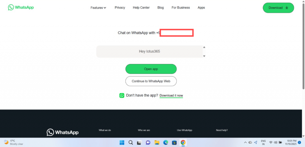 Lotus365 whatsapp_screen